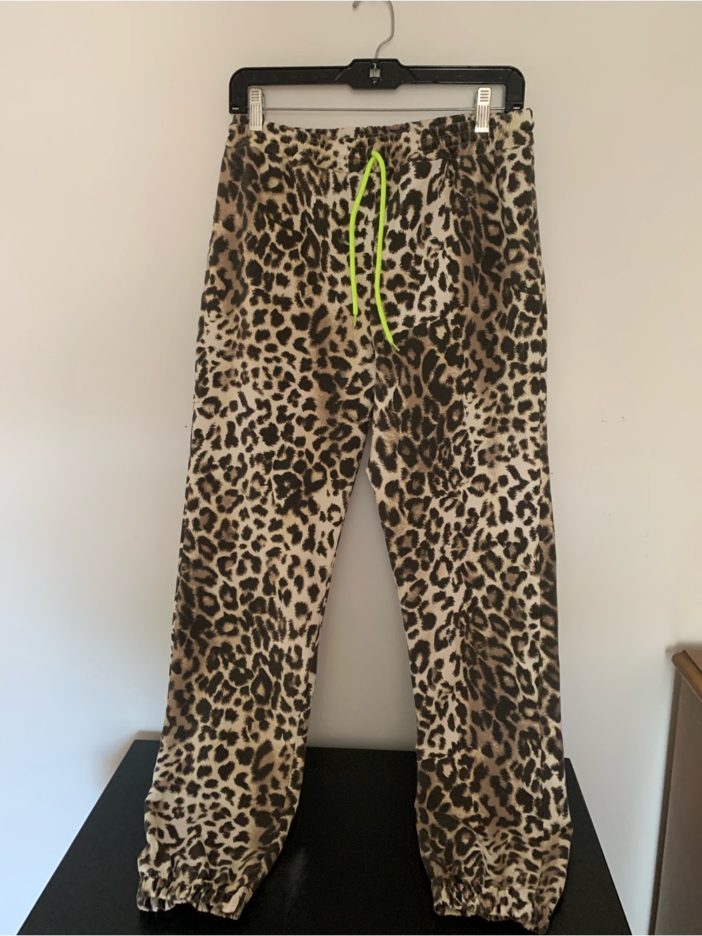 iris Leopard-Print Straight Leg Pants with Neon Yellow Drawstring